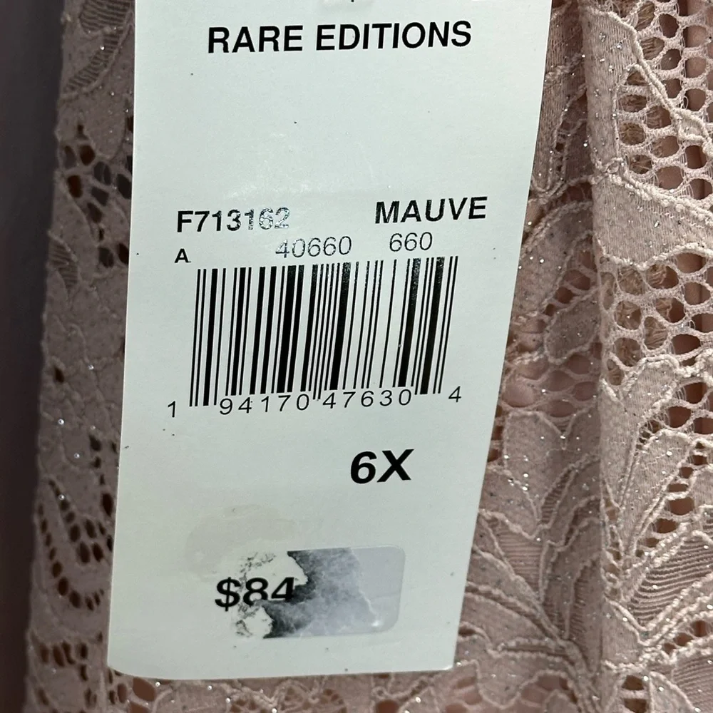 Rare Editions Girls Long Sleeve Lace Glitter Dress - Pink Mauve - size 6X